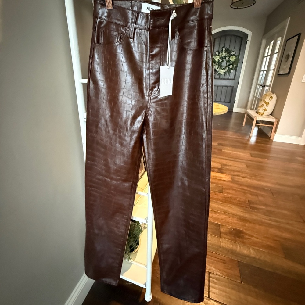 NWT Pistola Denim Faux Croc Leather Pants in Tobacco, 24